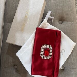 Jimmy Choo Titania Red Satin Jeweled Evening Clutch